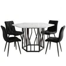 Ensemble table et chaises de salle à manger (5 pièces), table hexagonale moderne en marbre + 4 chaises de salle à manger en velours pour créer un restaurant chaleureux et moderne - Noir - Voir 12