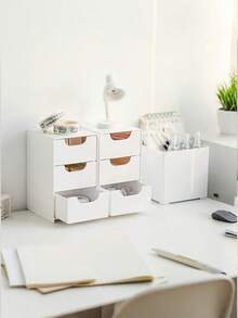 1/2pcs Mini 3-Tier Desktop Storage Box, Furniture-Style Cosmetic Organizer, Office Storage Box, 3-Tier Easy-Pull Drawer Storage Box, Lipstick, Jewelry Storage, Room Decor Home Decor Bedroom Decor Drawer-Style Cosmetic Storage Box, Women's Travel Essential Storage Organizer - White - View 3