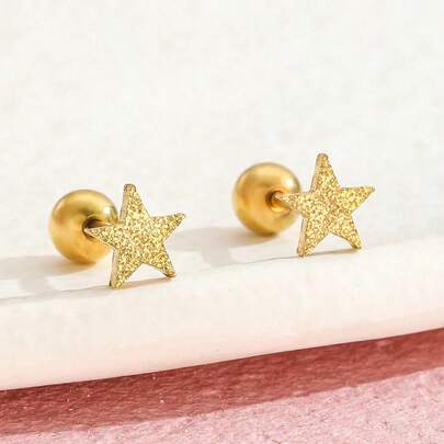 1 Pair Cute Delicate Matte Gold Stainless Steel Five-Pointed Star Decor Earrings, Fashion Jewelry Accessory For Party