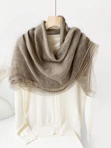 1pc Lace Trim Cotton Linen Lightweight Scarf, Summer Shawl Wrap, High-End Silk Scarf Gift - Multicolor - View 13