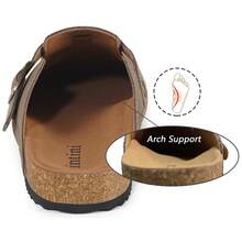 Womens Suede Clogs Mens Genuine Leather Mules Cork Footbed Sandals With Arch Support - Brown - View 2