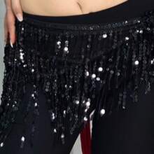 1pc Women's Wavy Belly Dance Hip Scarf Chain With Sequins Fringe Adjustable Chiffon Dance Costume Asymmetric Movement Skirt - Multicolor - View 9