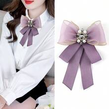 1 chiếc nơ đeo cổ thời trang màu tím trơn dành cho nữ, đính ngọc trai giả và đá pha lê, thích hợp cho mặc hàng ngày, đi chơi và dự tiệc. - Màu tím - Xem 6
