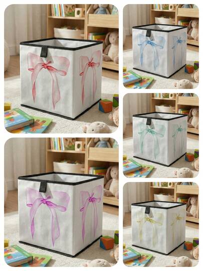 1pc Bow Knot Pattern Printed Open Storage Box, Foldable Baby Diaper & Toy Organizer Basket, Drawer Style Durable Multi-Purpose Design For Home, Dorm, Bedroom Under-Bed Storage