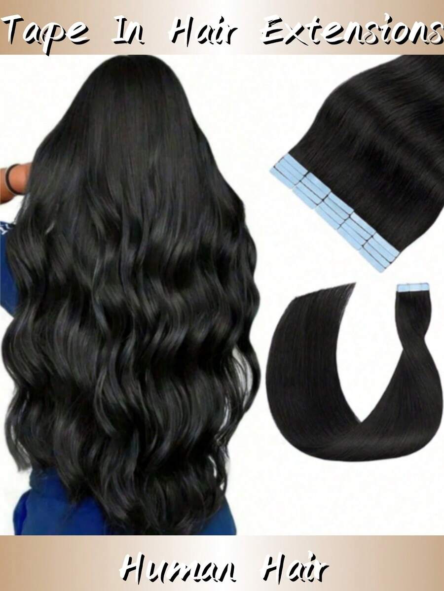 Lsybeauty Thick Tape In Human Hair Extensions ,Seamless Skin Weft Extensions ,Remy Human Hair,Multicolor Color,Silky Straight For Fashion Women ,16-26inch ,Easy To Apply (1B#Natural Black ,50g 20pcs/Package) - S1 - Xem 1