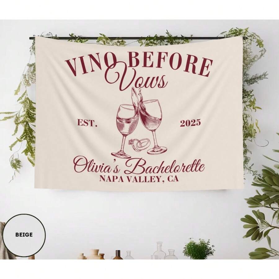 1PC Wine Bachelorette Banner For Vineyard Bach Party Welcome Sign Napa Valley Bachelorette Tapestry Winery Bachelorette Decor Vino Before Vows, 5 Sizes Available - trắng - Xem 1