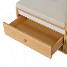 Meuble à chaussures, banc d'entrée en rotin avec rangement pour chaussures et coussin d'assise – Banc d'entrée multifonctionnel avec tiroirs et compartiments ouverts, une porte de placard - Couleur naturelle - Voir 10