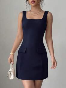 PRETTYGARDEN Women's Summer Sleeveless Mini Dress Square Neck A Line Short Cocktail Party Wedding Guest Dresses Graduation Clothes Vacation Club Dresses For Women - 海軍藍色 - 查看 4