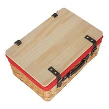 Red Hamper 46cm Buff Willow Picnic Basket With Pinewood Lid - Red - View 3