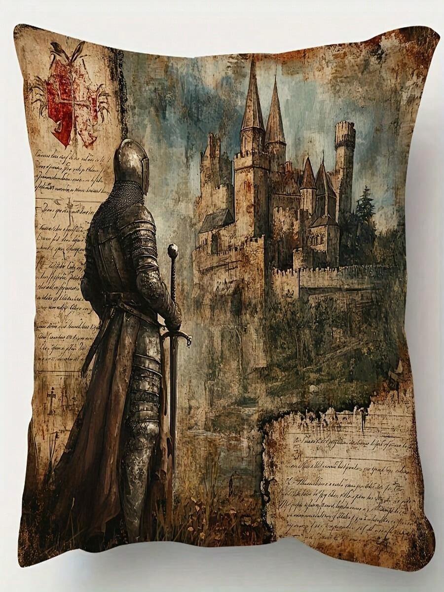 1 Echoes Of Valor Medieval Collection Short Plush Pillowcase - 18x18 Inch Printed Decorative Pillowcase With Zipper Closure, Traditional Style, Suitable For Sofas, Living Rooms, And Bedrooms - 1PC - 查看 1