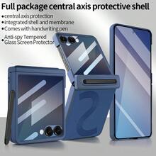 VIETAO Business Built-In Pen Mobile Phone Case Compatible With Samsung Galaxy Z Flip 7 6 Flip6 Faux Leather Full Cover Cases With Privacy Tempered Glass Screen Protector - Blue - View 1