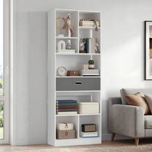 BALCONERA Hohes, freistehendes Bücherregal mit 7 offenen Fächern und 1 Stoffschublade für Wohnzimmer, Schlafzimmer, Büro, Weiß, 60 cm (B) x 24 cm (T) x 170 cm (H) - Weiss - Übersicht 1