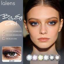 Lalens 1副装 14.5mm 大眼彩色隐形眼镜，年抛型，时尚美瞳，适合日常妆容，蓝色镜片，美化双眼，小瞳孔设计，适合秋冬季节，Y2K风格，百搭，生日、圣诞节等场合的理想之选，派对和生日的完美礼物 - Big Eye Girl Blue - 查看 5