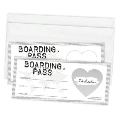 2 Set Boarding Pass Surprise Scratch Card DIY Travel Ticket Scratch-Off Cards 3.5 X 8 Inches Scratch Reveal Cards Gray Travel Ticket Gifts For Birthday Anniversary Holiday Christmas -05/2