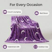 1pc Star & Moon Print Blanket, Couple's Gift Design, Faux Cashmere Fabric, Ultra Soft & Smooth Rabbit Fur Blanket, Provides Warm & Comfortable Sleeping Experience For Bed, Sofa, Shawl, Autumn Decor, Room Decor - Mauve Purple - View 3