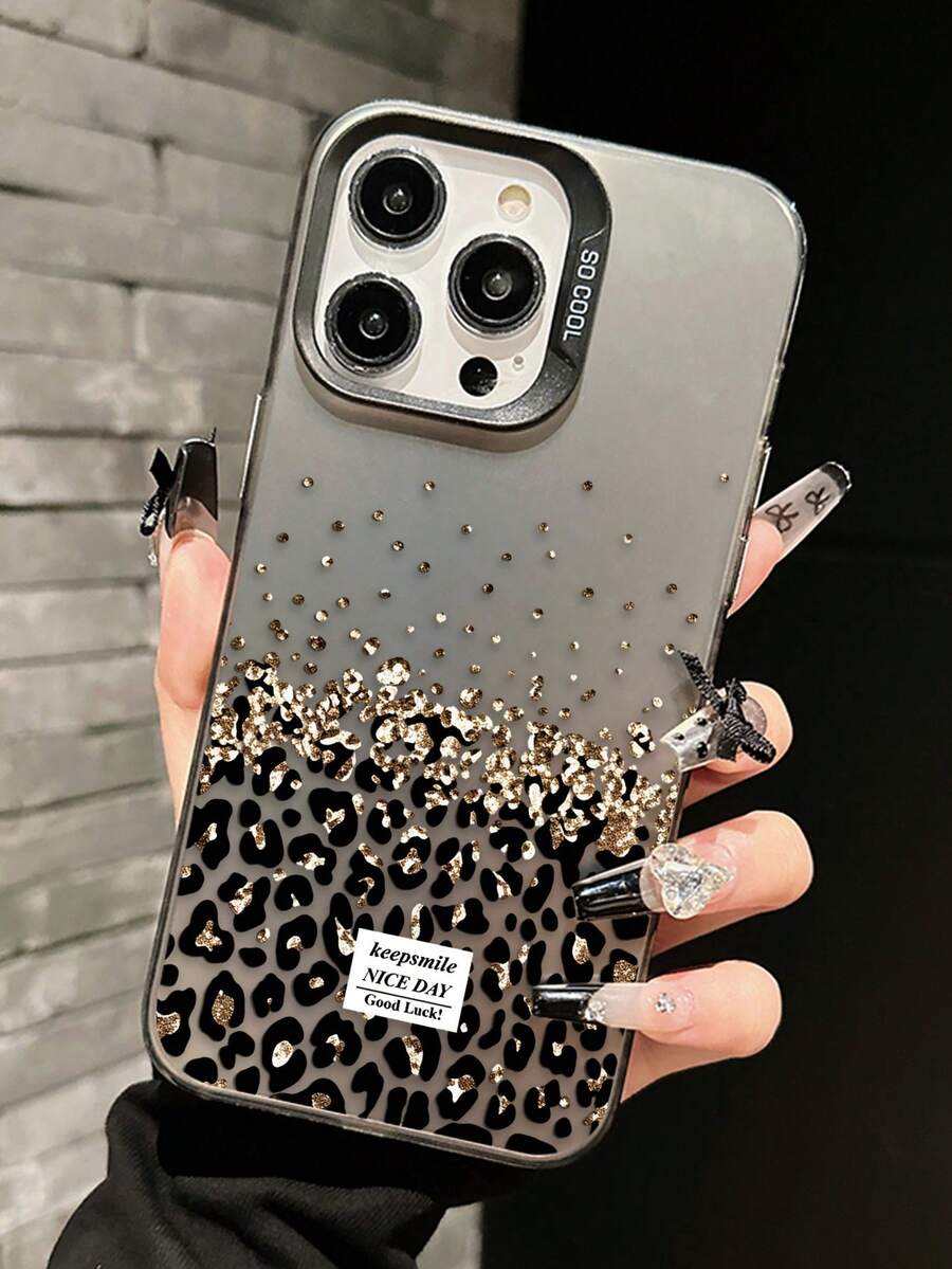 Cheetah, Leopard Print 1pc Leopard Print Flat Pattern, IMD Laser Phone Case With Soft Edge And Hard Back, High Quality Compatible With Apple Models 17/17Pro/17Promax/16/16Plus/16Pro/16ProMax/15/15Plus/15ProMax/14/14Plus/14Pro/14ProMax, 13/13Pro/13ProMax, 12/12Pro/12ProMax, 11/11Pro Max - Black - View 1