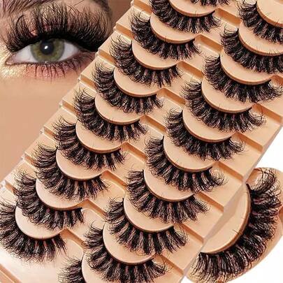 [ Lazy Manga Eyes ] 10 Pair 3D Curly False Eyelash Messy Fluffy Soft Hair Mixed Color Light Eyelash