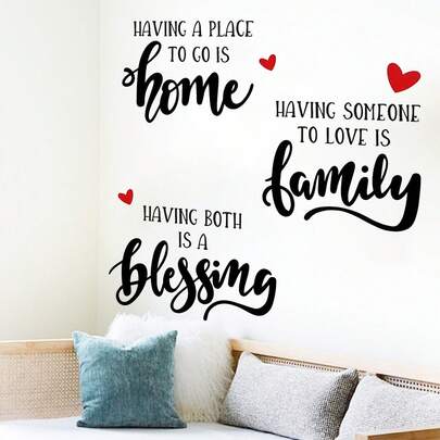 CHAILLY “家，家庭祝福”语录和色彩缤纷的母子花卉墙贴，自粘式温馨家庭装饰，适用于卧室和婴儿房