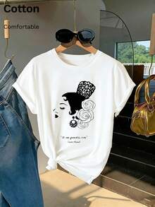 Áo thun nữ họa tiết chấm bi Flamenco mùa xuân/hè, tay ngắn, chất liệu 100% cotton mềm mại thoải mái, in khẩu hiệu tiếng Tây Ban Nha phong cách Y2K đường phố, áo thun thời trang mùa hè, hoàn hảo cho trang phục thường ngày mùa hè. - Trắng 6 - Xem 1