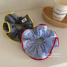 Blueberry Berry! Red Polka Plaid Overlock Scrunchie Hair Tie, Korean Style Girls, Low Ponytail Hair Ring, Hair Accessory - 紅色 - 查看 4