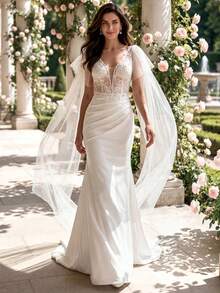 HEARBOBO Satin Mermaid White Wedding Dress Bridal Gown - White - View 5
