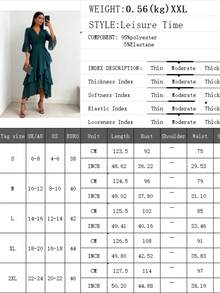 Solid Color Elegant Casual Zipper Ruffle Asymmetric Hem V-Neck Dress, Suitable For Vacation In Summer - Dark Green - View 4