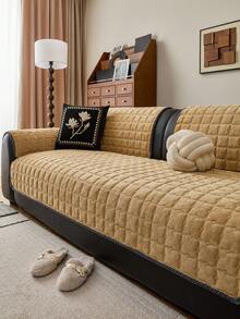 1 chiếc đệm sofa nhung sữa kẻ caro trơn, đệm ngồi dày chống trượt, phù hợp cho sofa 1-4 chỗ ngồi, đệm bảo vệ sofa có thể giặt máy quanh năm. - Màu vàng - Xem 5