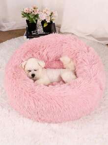 1 pieza Cama redonda de peluche para todas las estaciones, adecuada para gatos y perros pequeños/medianos/grandes, nido para dormir profundamente - Rosa - Ver 1