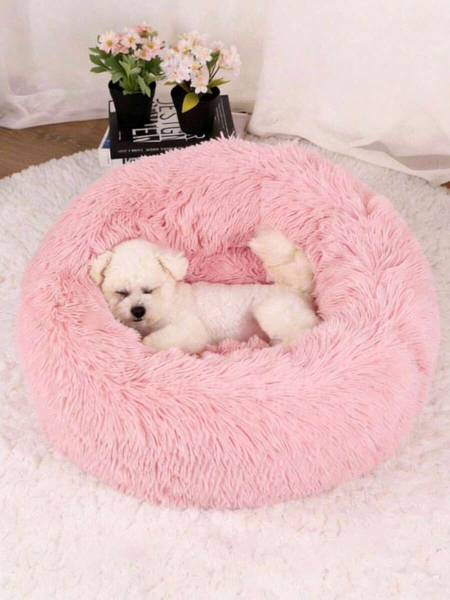 1 pieza Cama redonda de peluche para todas las estaciones, adecuada para gatos y perros pequeños/medianos/grandes, nido para dormir profundamente - Rosa - Ver 1