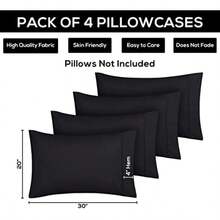 Queen Pillow Cases - 4 Pack - Envelope Closure - Soft Brushed Microfiber Fabric - Shrinkage And Fade Resistant Pillow Covers Queen Size 20 X 30 Inches Queen Black - màu đen - Xem 3