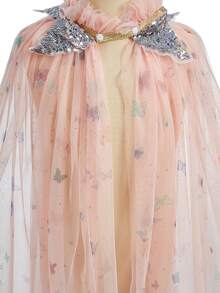 Bộ áo choàng đính sequin hình ngôi sao lấp lánh cho bé gái, áo choàng voan ngọt ngào có thể phối với trang phục hàng ngày, trang phục biểu diễn, quà tặng áo choàng dự tiệc sinh nhật, phụ kiện thời trang. - Hồng - Xem 5