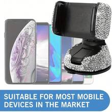 1个闪亮钻石车载手机支架，防震可调节，带强力吸盘底座，360°旋转导航支架 - 銀色 - 查看 5