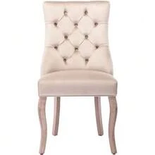 Chaise à 4 pieds, chaise de salle à manger en velours beige, dossier haut, capitonnage à boutons, structure en bois massif, (lot de 2) - Beige - Voir 9