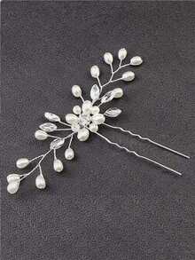 1个手工珍珠水钻发夹，女士款 - 銀色 - 查看 2