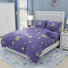 3件套星空印花床罩套装（1个被套+2个枕套，不含被芯），柔软透气，行星星座图案，四季通用，卧室和客房适用 - 彩色 - 查看 4