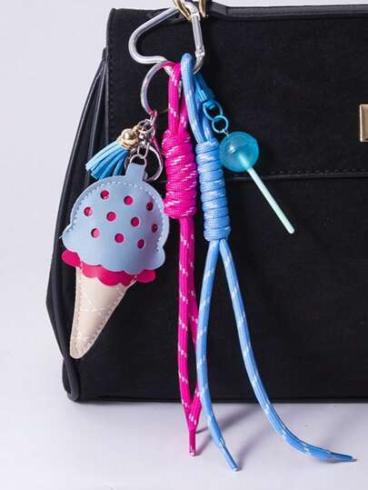 Faux Leather Ice Cream & Mini Lollipop Charm - New Bag Accessory, Car Keychain, And Bag Pendant,Bag Pendants,Bag Chain,Bag Charms,Bag Decoration Keychain,Bag Accessories,Souvenirs Gift,Souvenirs For Birthday,Souvenirs Party Gift,Souvenirs For Graduation