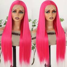 13X4 Gorgeous Neon Green Hair Synthetic Lace Front Wigs 28 Inch Pre Plucked Long Straight Hair Wigs Glueless Halloween Wigs Heat Resistant Fluorescent Green Straight Lace Front Wigs For Fashion Women For Daily Christmas Party Cosplay Use - 玫紅色 - 查看 7