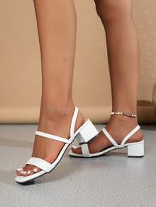 Giày sandal cao gót màu đen dành cho nữ, kiểu dáng thanh lịch mùa hè, chất liệu giả da lộn, hở mũi, gót chunky, quai ngang mắt cá chân. - trắng - Xem 3