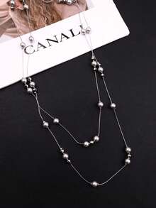 1pc Asymmetrical Long Beaded Necklace, Minimalist Charming Layered Clavicle Chain, Sweater Chain Suitable For Daily & Vacation Wear - Multicolor - View 6