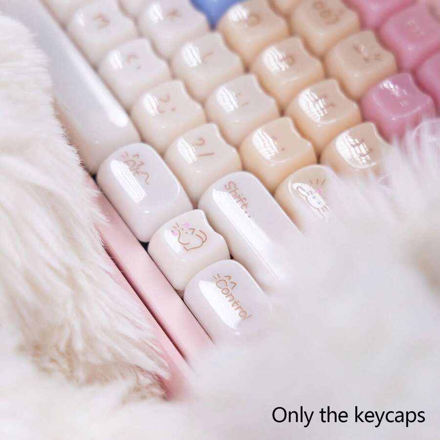 Teclas con diseño de gato adorable, set de teclas de cristal, teclas de perfil MAO de material PC, diseño traslúcido con tema de jade blanco, se ajusta a interruptores MX y barra espaciadora de 6.25U, para teclados mecánicos de juegos y oficina, solo teclas (teclado no incluido), accesorios DIY para teclados mecánicos