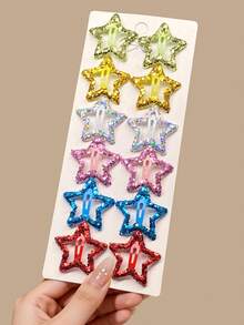 10/20/50 Peças Presilhas de Cabelo com Estrela de Cinco Pontas Multicolorida e Lantejoulas Coloridas, Acessórios de Cabelo para Estudantes do Ensino Fundamental e Médio, Presilhas para Franja, Acessórios de Apresentação, Uso Diário - Multicolorido - Visão 3