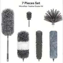 Bộ chổi lau bụi microfiber 9 trong 1 với cán kéo dài 30cm, có thể uốn cong và giặt được, thích hợp để vệ sinh quạt trần, khe hở, đồ nội thất và ô tô. - Chổi phủi bụi đa năng màu xám - Xem 15