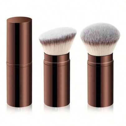 Retractable Face Foundation Brush With Cover, Full Aluminum Tube Foundation Brush, Blush Brush, Powder Brush, Multi-Functional Makeup Brush