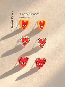 3对浪漫豹纹、恶魔之眼、涂鸦爱心亚克力耳钉套装，海滩度假风，音乐节派对礼物（女士款） - 彩色 - 查看 4