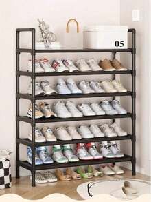 1 Stück Mehrfarbiges Großraum Minimalistisches Schuhgestell - Dickes Stahlrohr Mehrstufiges Schuhgestell, Schwarz/Weiß Minimalistisches Mehrstufiges Schuhgestell, Haushalts-Eingangsbereich Schuhschrank für den täglichen Gebrauch. Unverzichtbar für Studentenwohnheime und Mietwohnungen. Kann Taschen und Schuhe aufbewahren. Unverzichtbar für die tägliche Organisation und saisonale Aufbewahrung. - Schwarz - Übersicht 2