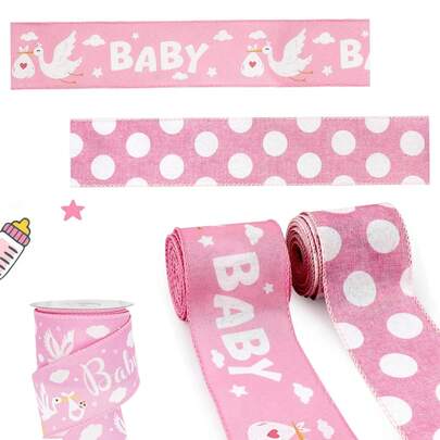 2 chiếc ruy băng màu hồng cho bé – Ruy băng trang trí bánh tã màu hồng với họa tiết chim cò và chấm bi, hoàn hảo cho bánh tã, quà tặng chào mừng bé gái, hộp quà và trang trí bàn, cũng như tiệc mừng em bé, tiệc tiết lộ giới tính, bất ngờ gia đình và trang trí phòng trẻ.