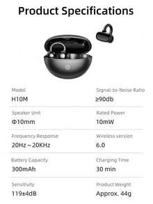 开放式耳机，HP H10M，无线耳机，蓝牙5.4，IPX4防水，30小时续航，轻巧耳机，游戏耳机，运动耳机，办公耳机，学生耳机，母亲节礼物，安卓耳机 - 查看 7