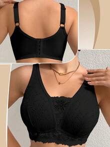 1 buah Bra Wanita Ukuran Besar Minimalis Kasual Nyaman, Motif Renda, Tanpa Kawat, Lembut dan Mendukung - Hitam - View 6