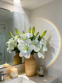 1/2 Pcs Artificial Lily Flower, Fake Flower Decor For Bedroom, Living Room, Vanity, Wedding Bridal Bouquet, Arch, Party, Christmas, Halloween Gift - Multicolor - View 9