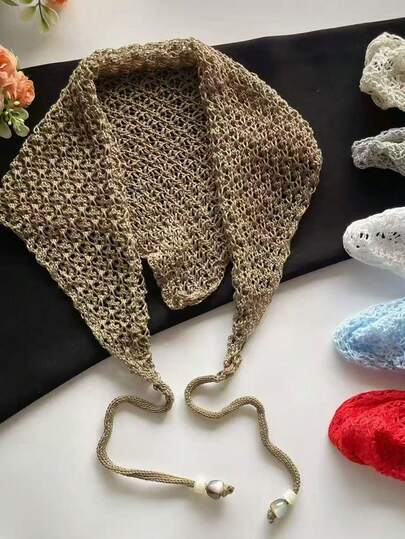 1 件镂空针织三角头巾，女士多功能披肩，适合春夏季节、海滩、度假等场合。